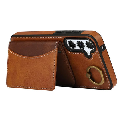 For Samsung Galaxy A34 5G PU Leather Back Case Card Holder Kickstand Phone Cover with Wrist Strap