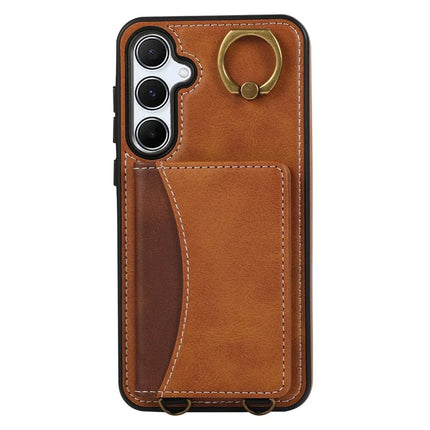 For Samsung Galaxy A34 5G PU Leather Back Case Card Holder Kickstand Phone Cover with Wrist Strap