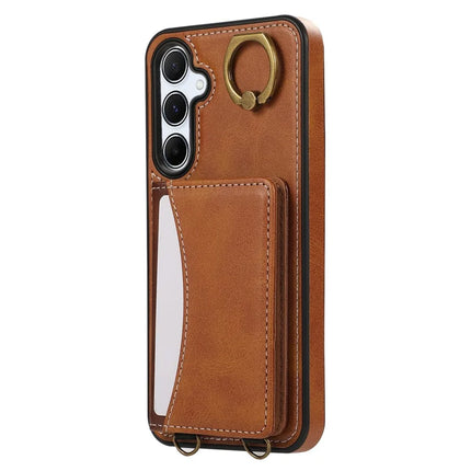 For Samsung Galaxy A34 5G PU Leather Back Case Card Holder Kickstand Phone Cover with Wrist Strap