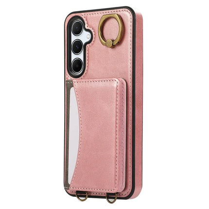 For Samsung Galaxy A34 5G PU Leather Back Case Card Holder Kickstand Phone Cover with Wrist Strap