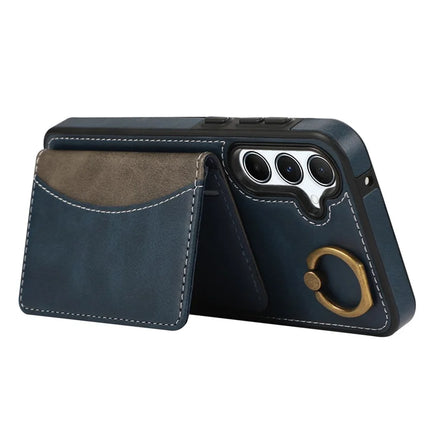 For Samsung Galaxy A34 5G PU Leather Back Case Card Holder Kickstand Phone Cover with Wrist Strap