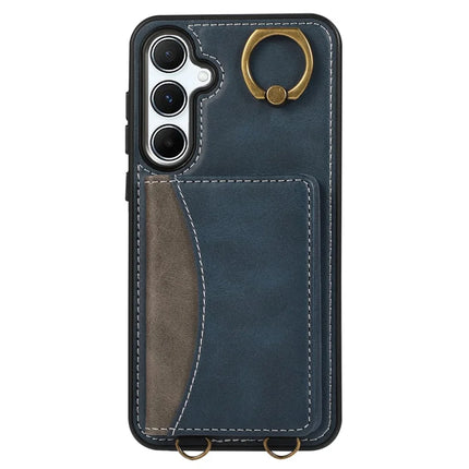 For Samsung Galaxy A34 5G PU Leather Back Case Card Holder Kickstand Phone Cover with Wrist Strap