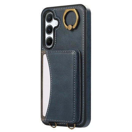 For Samsung Galaxy A34 5G PU Leather Back Case Card Holder Kickstand Phone Cover with Wrist Strap