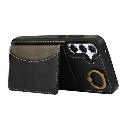 For Samsung Galaxy A34 5G PU Leather Back Case Card Holder Kickstand Phone Cover with Wrist Strap