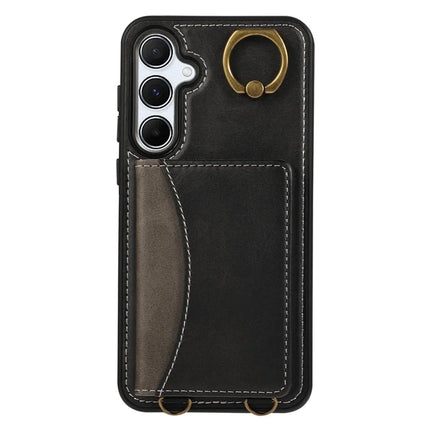 For Samsung Galaxy A34 5G PU Leather Back Case Card Holder Kickstand Phone Cover with Wrist Strap