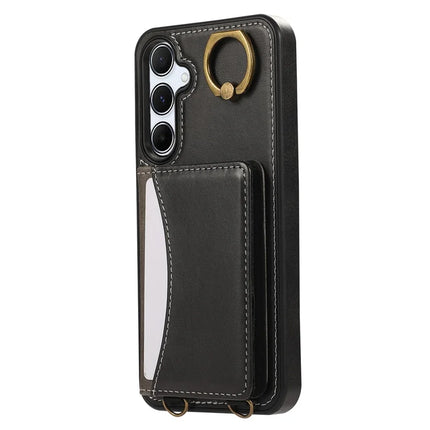 For Samsung Galaxy A34 5G PU Leather Back Case Card Holder Kickstand Phone Cover with Wrist Strap