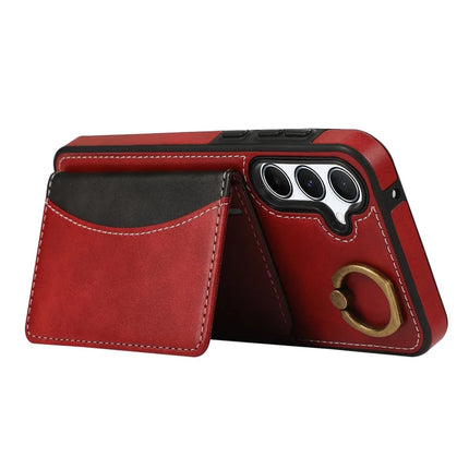 For Samsung Galaxy A34 5G PU Leather Back Case Card Holder Kickstand Phone Cover with Wrist Strap