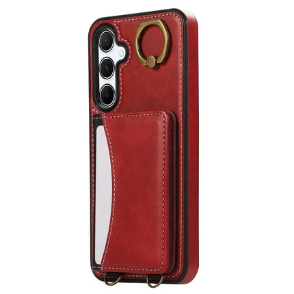 For Samsung Galaxy A34 5G PU Leather Back Case Card Holder Kickstand Phone Cover with Wrist Strap