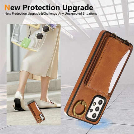 For Samsung Galaxy A53 5G PU Leather Back Case Card Holder Kickstand Phone Cover with Wrist Strap