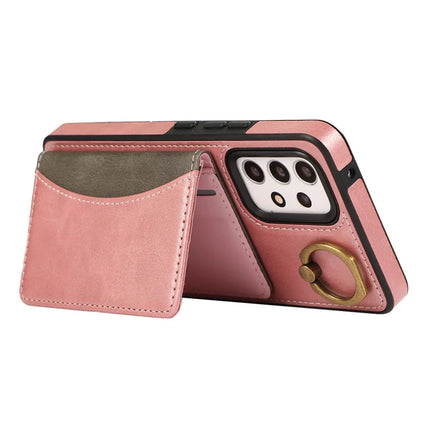 For Samsung Galaxy A53 5G PU Leather Back Case Card Holder Kickstand Phone Cover with Wrist Strap