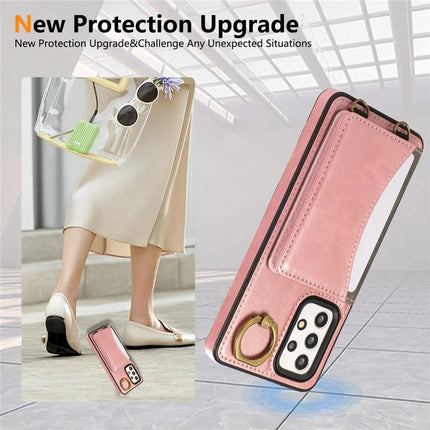 For Samsung Galaxy A53 5G PU Leather Back Case Card Holder Kickstand Phone Cover with Wrist Strap