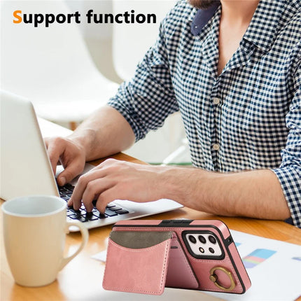 For Samsung Galaxy A53 5G PU Leather Back Case Card Holder Kickstand Phone Cover with Wrist Strap