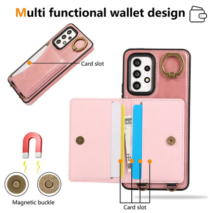 For Samsung Galaxy A53 5G PU Leather Back Case Card Holder Kickstand Phone Cover with Wrist Strap