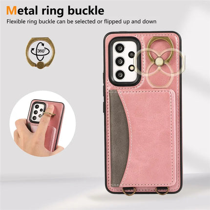 For Samsung Galaxy A53 5G PU Leather Back Case Card Holder Kickstand Phone Cover with Wrist Strap