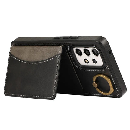For Samsung Galaxy A53 5G PU Leather Back Case Card Holder Kickstand Phone Cover with Wrist Strap