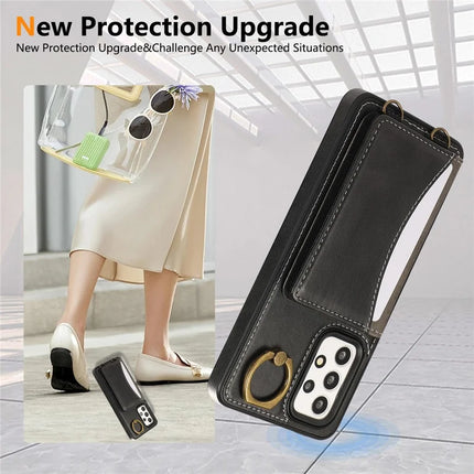 For Samsung Galaxy A53 5G PU Leather Back Case Card Holder Kickstand Phone Cover with Wrist Strap