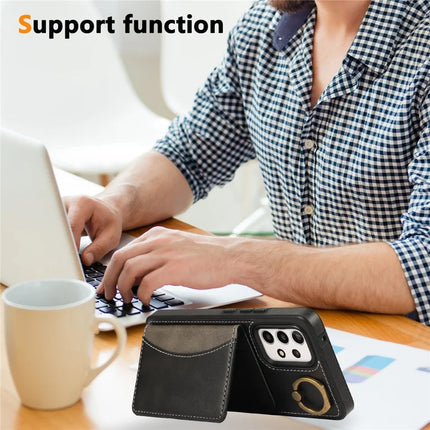 For Samsung Galaxy A53 5G PU Leather Back Case Card Holder Kickstand Phone Cover with Wrist Strap