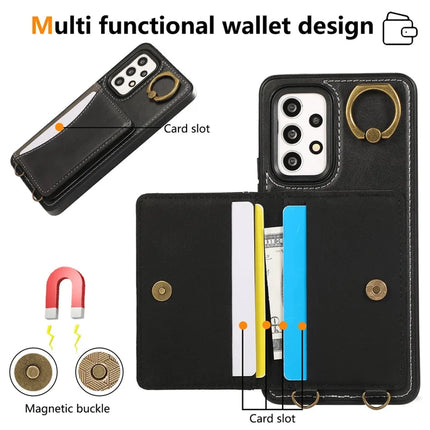 For Samsung Galaxy A53 5G PU Leather Back Case Card Holder Kickstand Phone Cover with Wrist Strap