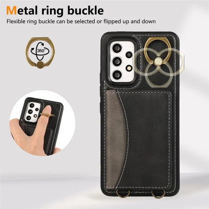 For Samsung Galaxy A53 5G PU Leather Back Case Card Holder Kickstand Phone Cover with Wrist Strap