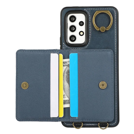 For Samsung Galaxy A53 5G PU Leather Back Case Card Holder Kickstand Phone Cover with Wrist Strap
