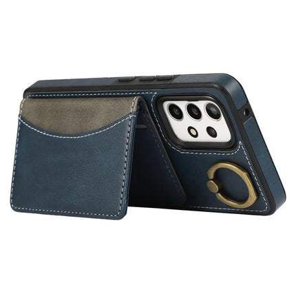For Samsung Galaxy A53 5G PU Leather Back Case Card Holder Kickstand Phone Cover with Wrist Strap