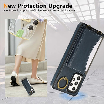 For Samsung Galaxy A53 5G PU Leather Back Case Card Holder Kickstand Phone Cover with Wrist Strap