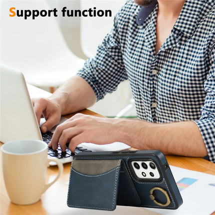 For Samsung Galaxy A53 5G PU Leather Back Case Card Holder Kickstand Phone Cover with Wrist Strap