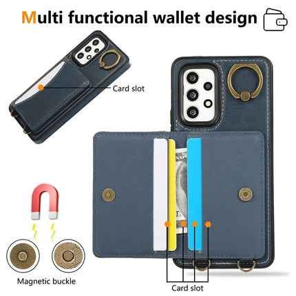For Samsung Galaxy A53 5G PU Leather Back Case Card Holder Kickstand Phone Cover with Wrist Strap