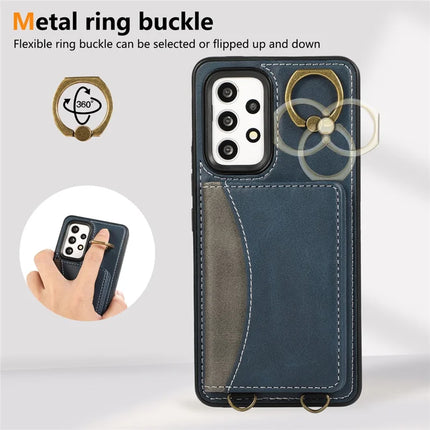 For Samsung Galaxy A53 5G PU Leather Back Case Card Holder Kickstand Phone Cover with Wrist Strap