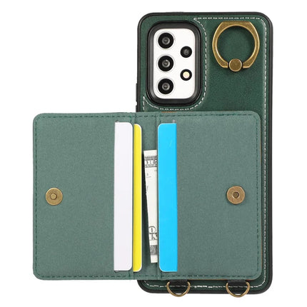 For Samsung Galaxy A53 5G PU Leather Back Case Card Holder Kickstand Phone Cover with Wrist Strap