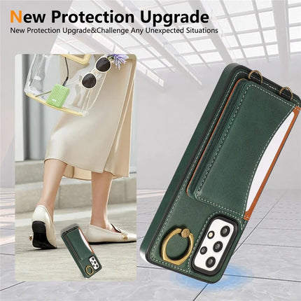 For Samsung Galaxy A53 5G PU Leather Back Case Card Holder Kickstand Phone Cover with Wrist Strap