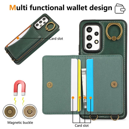 For Samsung Galaxy A53 5G PU Leather Back Case Card Holder Kickstand Phone Cover with Wrist Strap