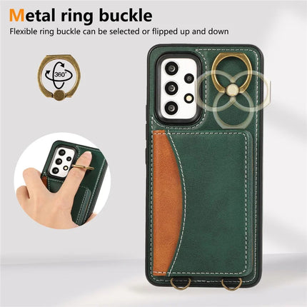 For Samsung Galaxy A53 5G PU Leather Back Case Card Holder Kickstand Phone Cover with Wrist Strap