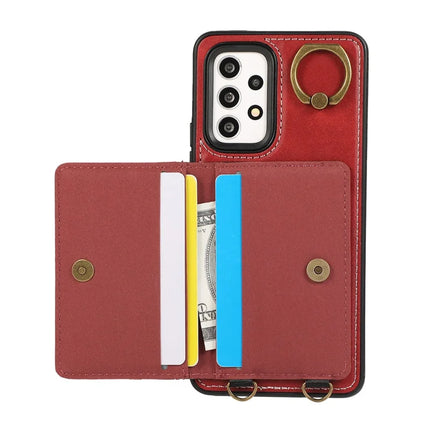 For Samsung Galaxy A53 5G PU Leather Back Case Card Holder Kickstand Phone Cover with Wrist Strap