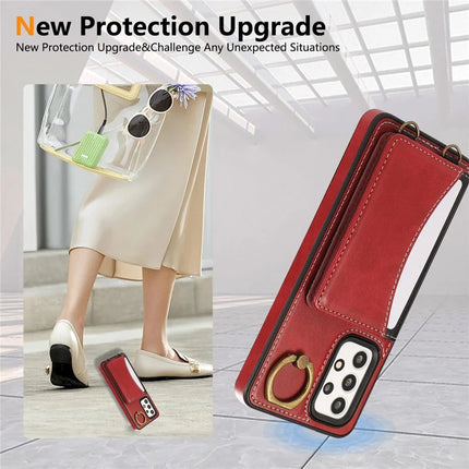 For Samsung Galaxy A53 5G PU Leather Back Case Card Holder Kickstand Phone Cover with Wrist Strap