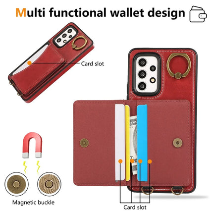 For Samsung Galaxy A53 5G PU Leather Back Case Card Holder Kickstand Phone Cover with Wrist Strap
