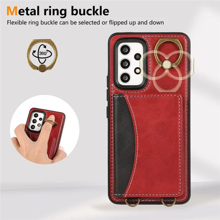 For Samsung Galaxy A53 5G PU Leather Back Case Card Holder Kickstand Phone Cover with Wrist Strap