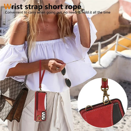 For Samsung Galaxy A53 5G PU Leather Back Case Card Holder Kickstand Phone Cover with Wrist Strap
