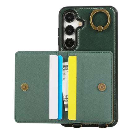 For Samsung Galaxy S24 PU Leather Back Case Card Holder Kickstand Phone Cover with Wrist Strap