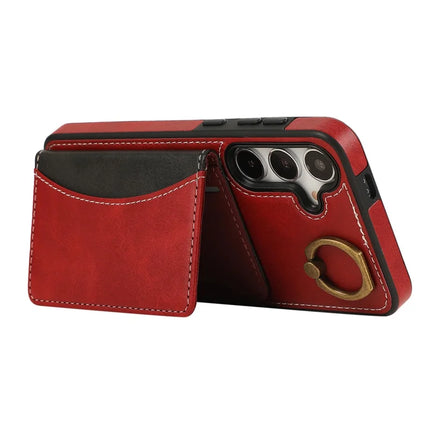 For Samsung Galaxy S24 PU Leather Back Case Card Holder Kickstand Phone Cover with Wrist Strap