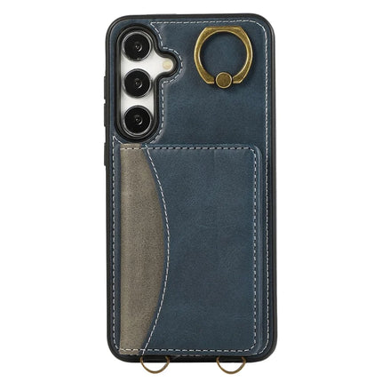 For Samsung Galaxy S24 PU Leather Back Case Card Holder Kickstand Phone Cover with Wrist Strap