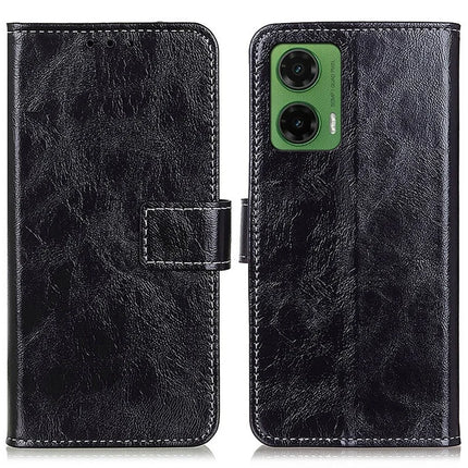 For Motorola Moto G35 5G Case Crazy Horse Texture Leather Phone Wallet Cover - Black
