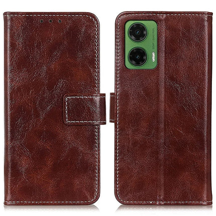 For Motorola Moto G35 5G Case Crazy Horse Texture Leather Phone Wallet Cover - Brown