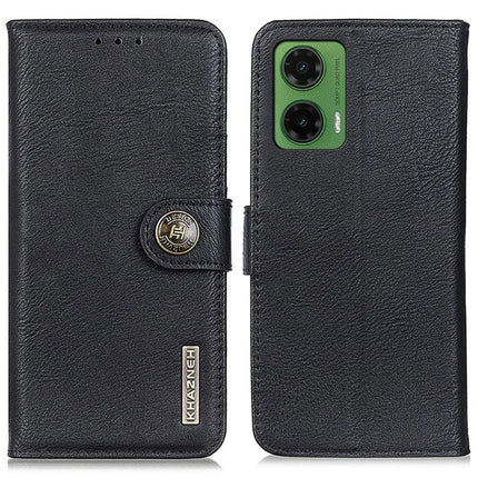 KHAZNEH For Motorola Moto G35 5G Wallet Case Cowhide Texture Leather Flip Phone Cover - Black