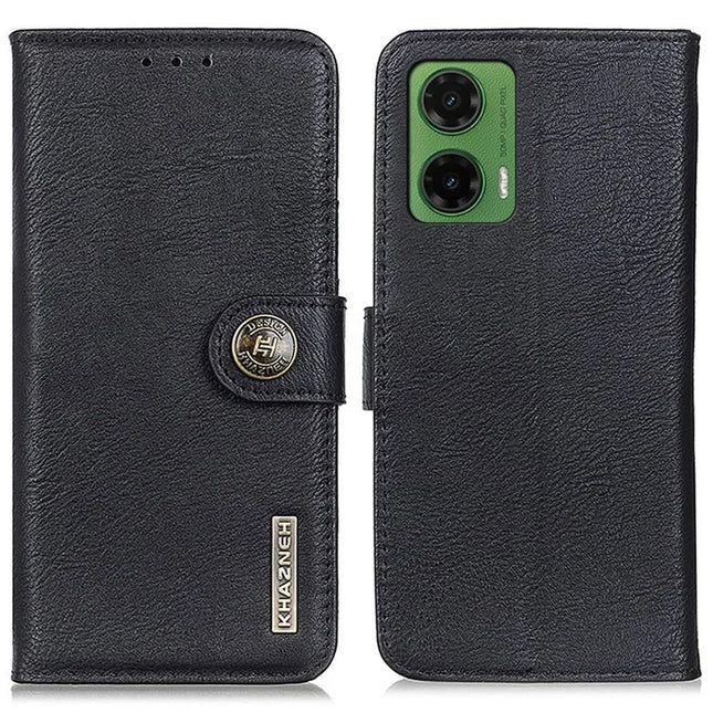 KHAZNEH For Motorola Moto G35 5G Wallet Case Cowhide Texture Leather Flip Phone Cover - Black