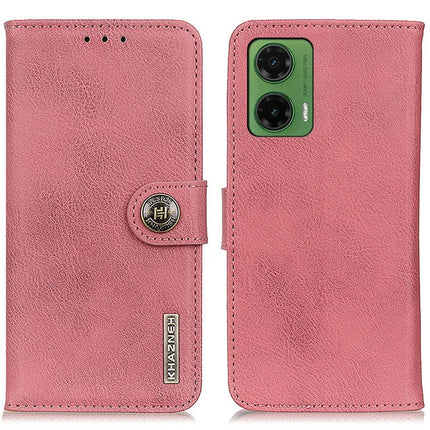 KHAZNEH For Motorola Moto G35 5G Wallet Case Cowhide Texture Leather Flip Phone Cover - Pink