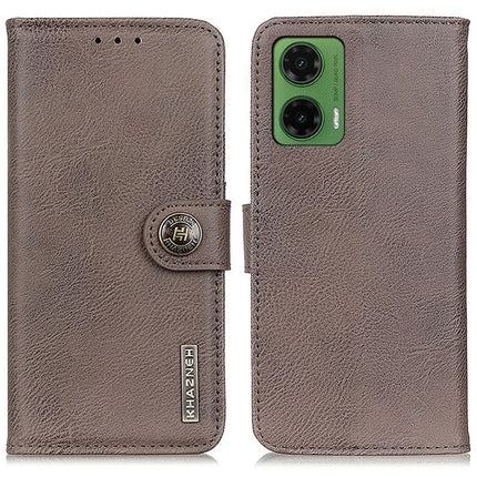 KHAZNEH For Motorola Moto G35 5G Wallet Case Cowhide Texture Leather Flip Phone Cover - Khaki