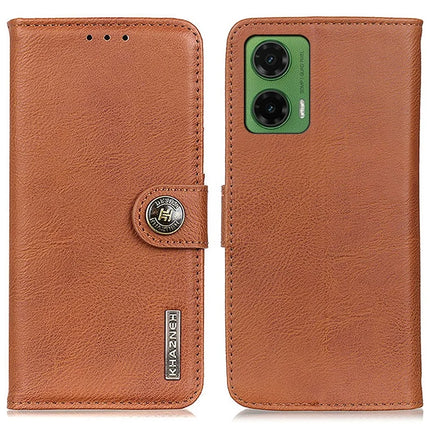KHAZNEH For Motorola Moto G35 5G Wallet Case Cowhide Texture Leather Flip Phone Cover - Brown