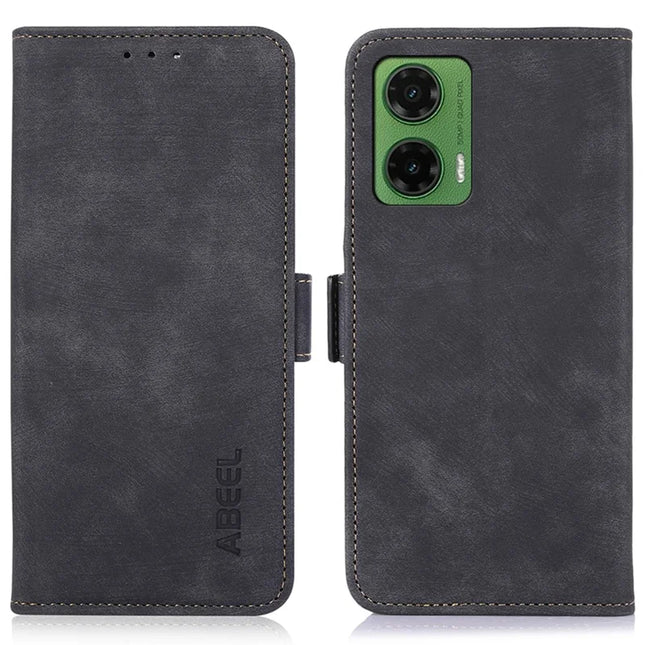 ABEEL For Motorola Moto G35 5G Case Retro Leather Phone Cover Wallet Stand View - Black