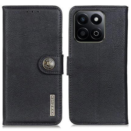KHAZNEH For Honor X7c 4G / 200 Smart 5G / Play 60 Plus 5G Wallet Case Cowhide Texture Leather Flip Phone Cover - Black